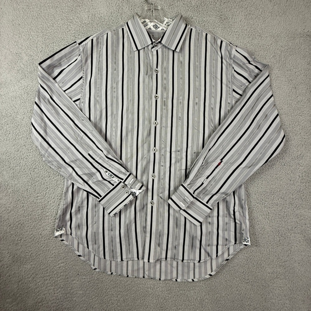 Robert Graham Mens Long Sleeve‎ Striped Button Down Shirt Casual 2XL